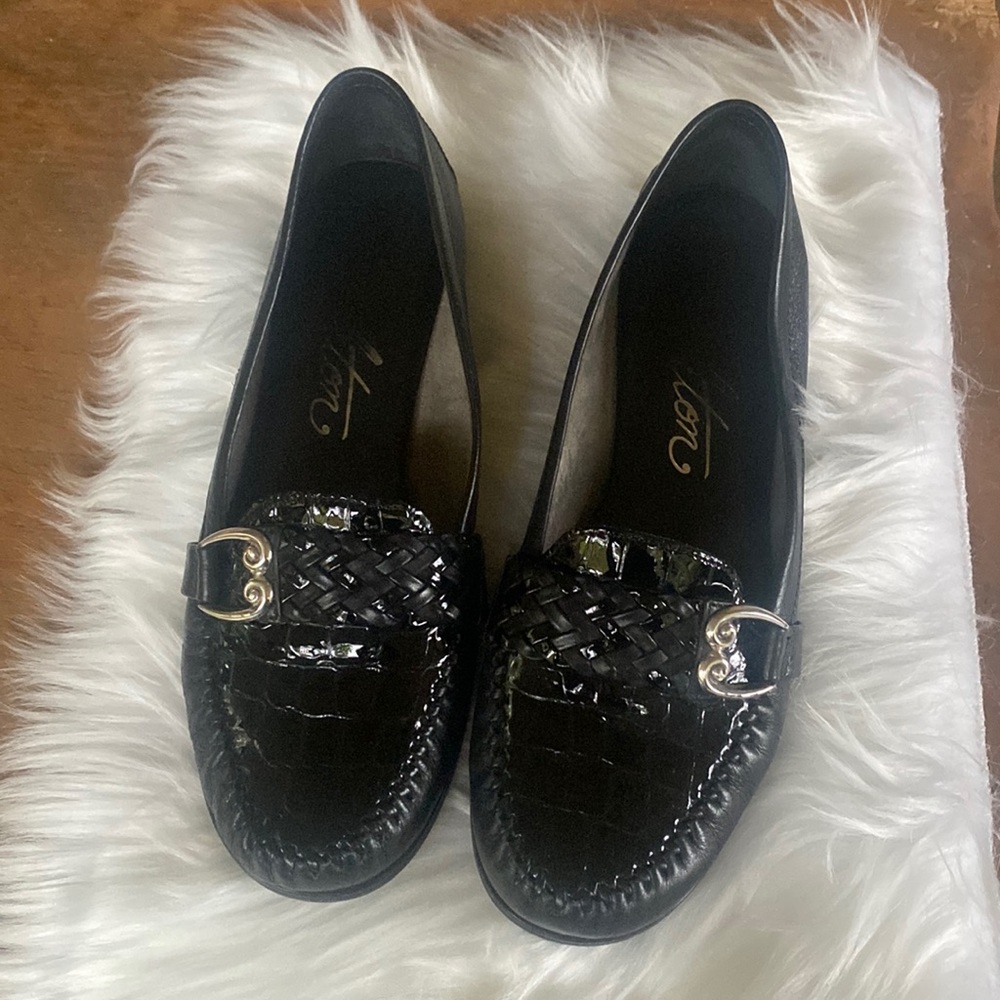 Black croc Brighton slip ons
